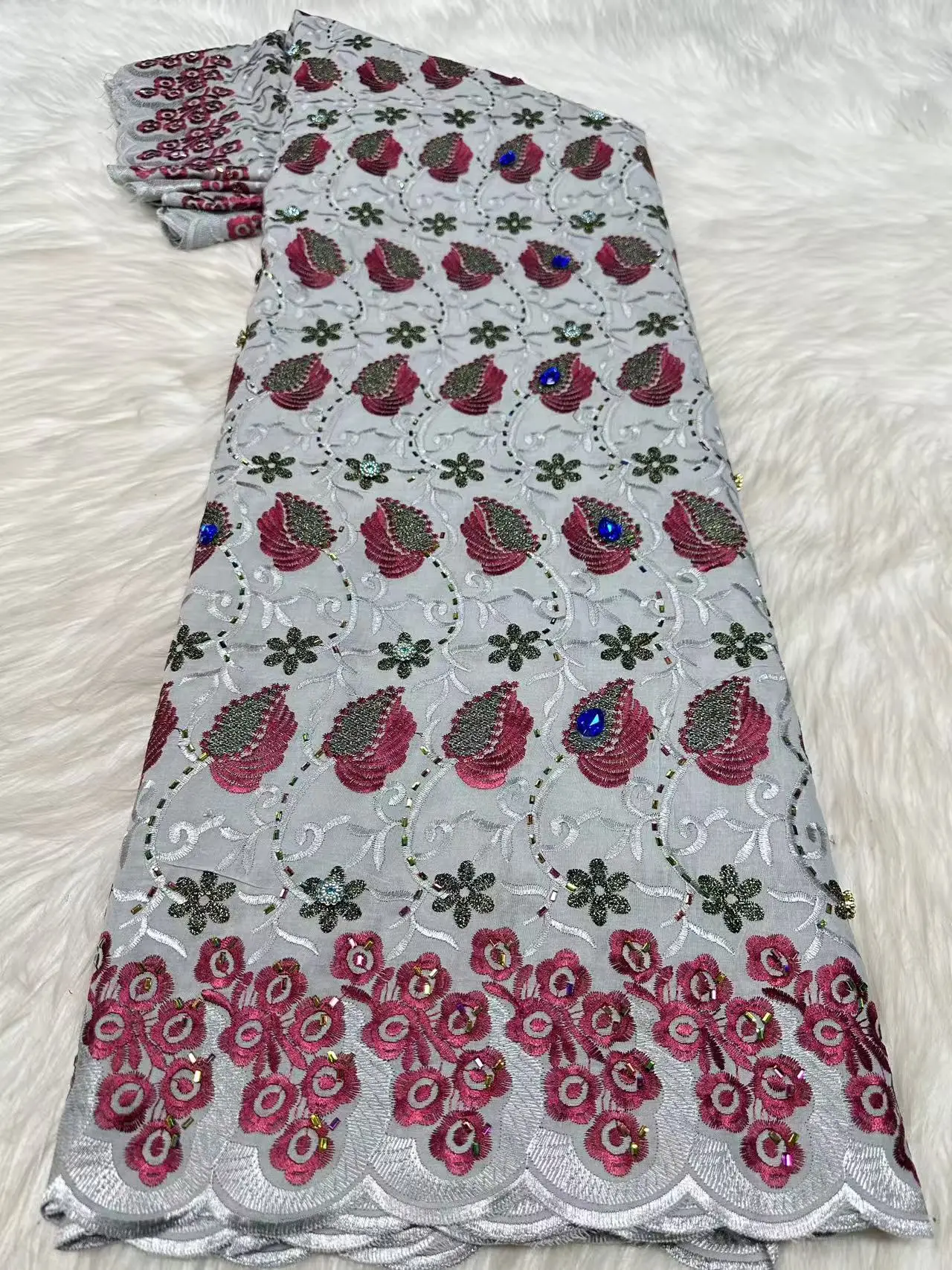 Big Stones African Swiss Voile Lace Fabric Material Nigerian100% Cotton Embroidery Popular Dubai Style For Wedding Dress H108-1