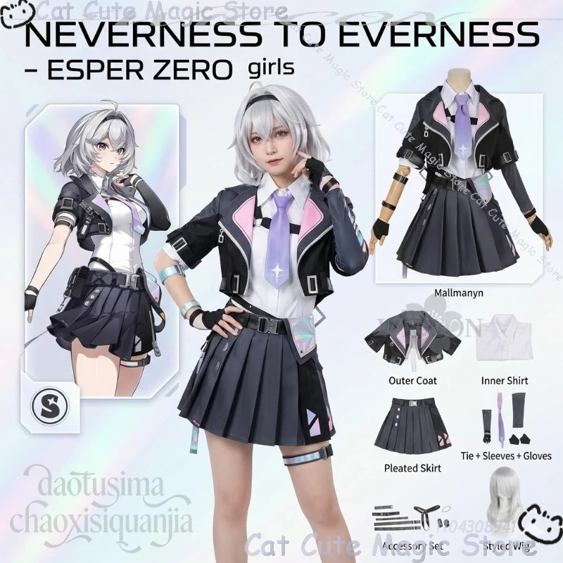 

Esper Zero Girls Cosplay Anime Game Neverness To Everness Kawaii JK Dark Gray Coat Dress Tie Fashion Wigs Halloween Christmas
