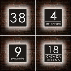Square Custom House Number Sign LED Light Number Box Personalized 3D Illuminated Acrylic Modern Name Address Plaque Door Plate