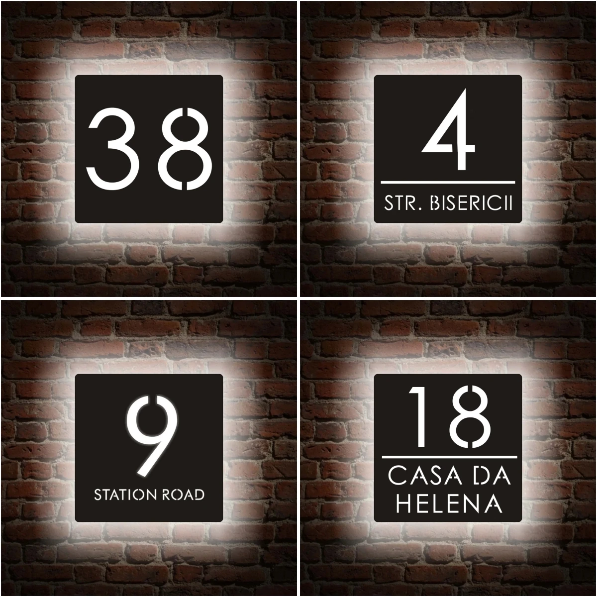 Imagem -05 - Casa Casa Personalizada Sinal Numérico Placa de Luz Led 3d Iluminado Quadrado Acrílico Nome Endereço Fora da Porta Placa Decoração