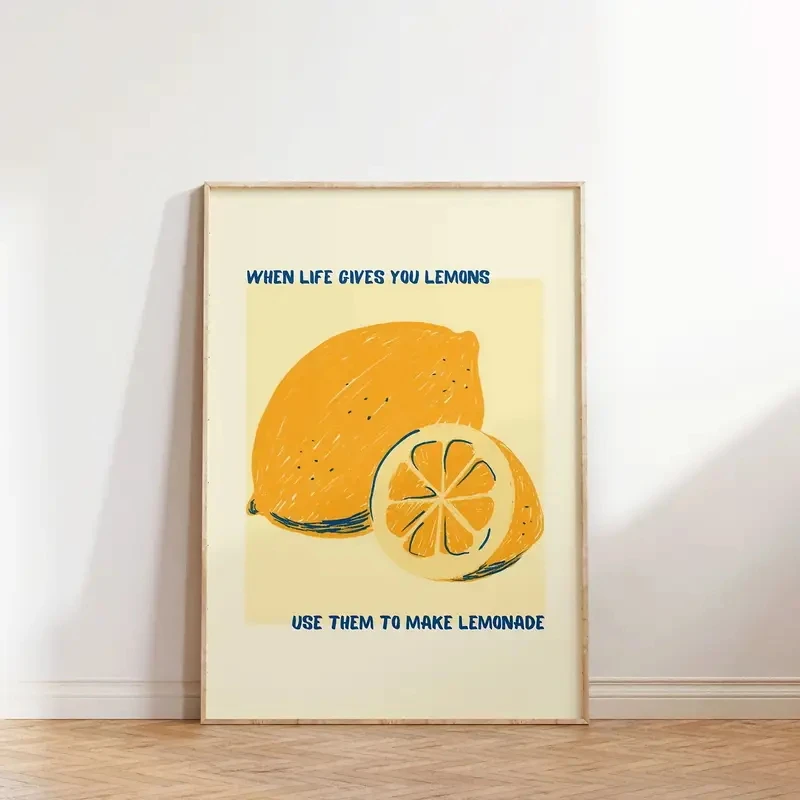 3pcs/Set Simple Lemon Wall Art Retro Yellow-green Canvas Poster, Picture Decoration, Living Room, Kitchen Dining Room Decoration