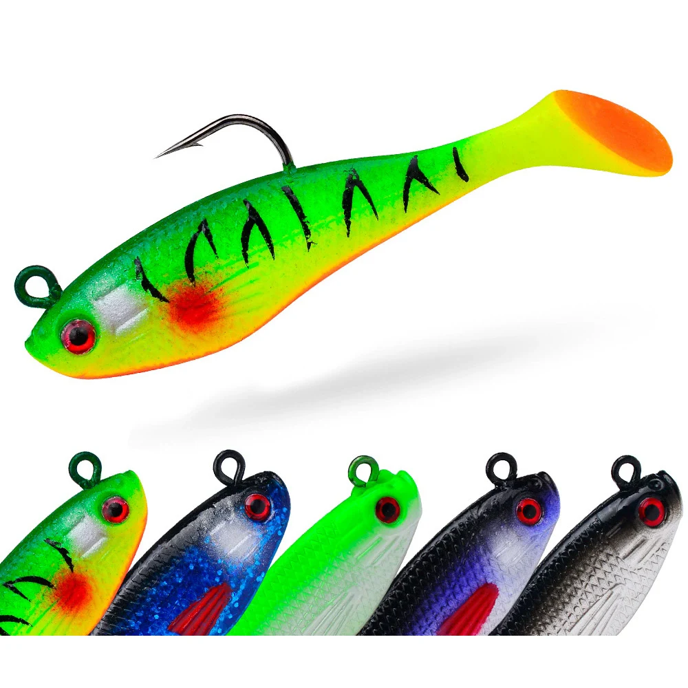 

PROBEROS 1pcs Soft Tail Fishing Bait 7.5cm 9.5g Silicone Simulation Lifelike Lure 5 Color for Bass Swimbait Jig hook dw6088