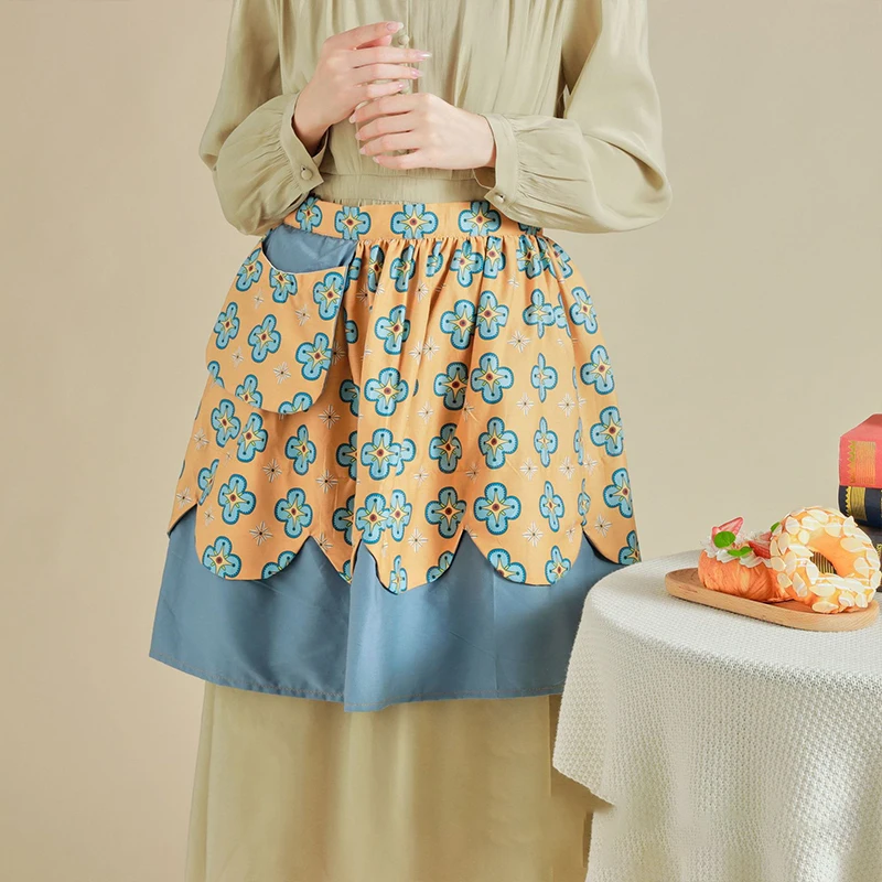 

Retro Flower Short Half Waist Apron Kitchen Cooking Apron Bib Maid Costume Women Waitress Home Kitchen Restaurant Waiter Apron