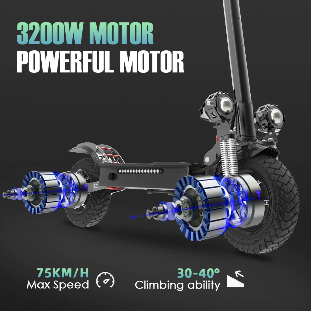 DUAL MOTOR Electric Scooter for Adult 3200W 60V 75KM/H Max Speed20AH BATTERY 70KM LONG RANGE Foldable E SCOOTER with Disc Brake