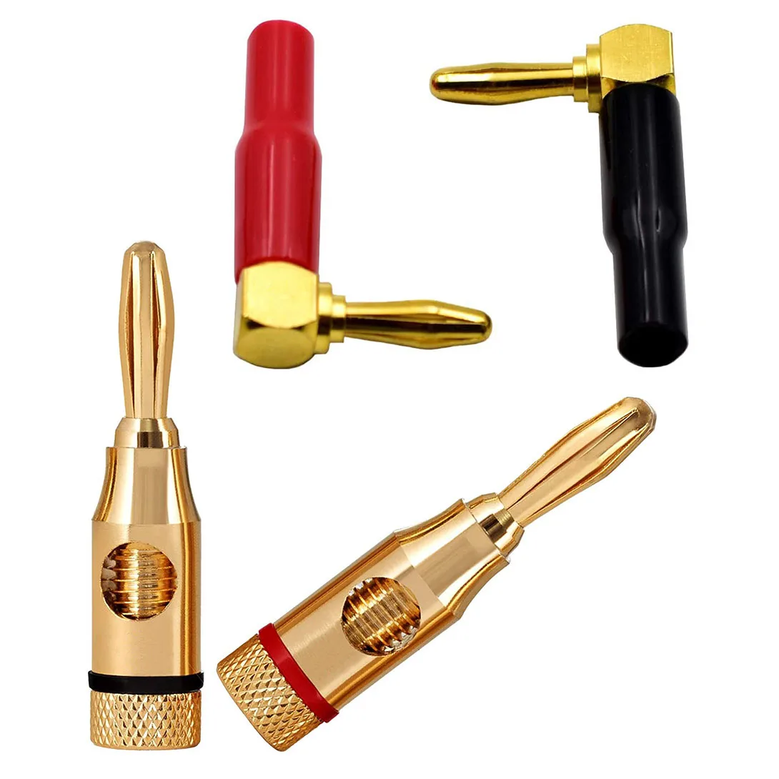 

B30C-32PCS Banana Plugs Open Screw 24K Gold Plated Plugs With 24K Gold Plated Screw Type Pure Copper Right Angle Banana Plugs