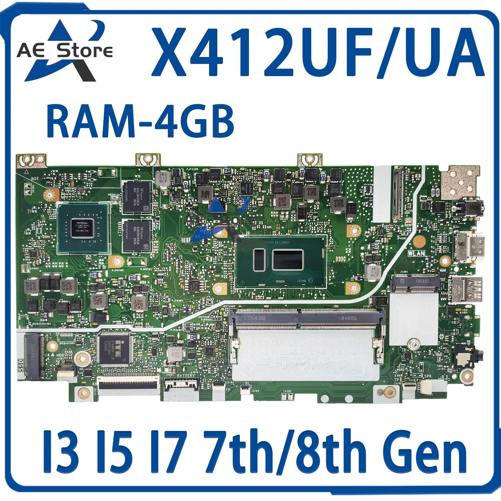 X412UF 노트북 마더보드, ASUS X412UA X412U X412UB F412U J412U A412U, I5 I7 7 세대, 8 세대 4G RAM