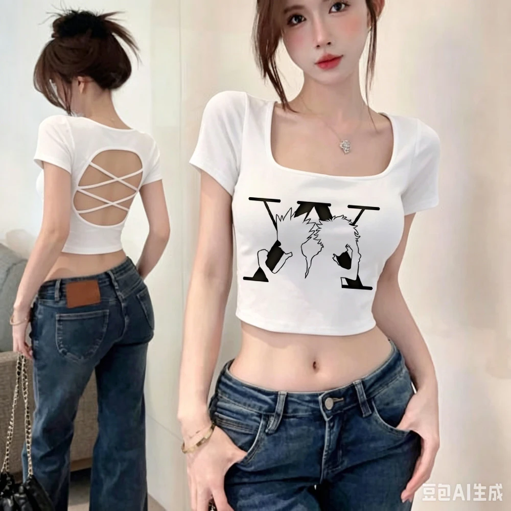 Hunter x Hunter crop top shoujo y2k party streetwear baddie dollette tshirt y2k alternative  japanese