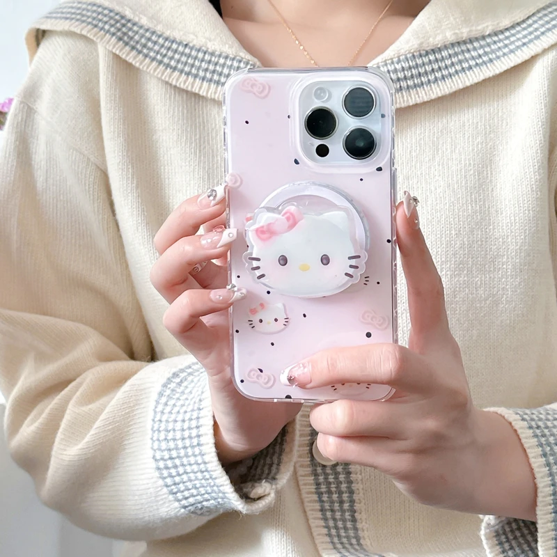 Cute Cartoon Sanrio Hello Kitty staffa magnetica Magsafe custodia per telefono con ricarica Wireless per iPhone 15 14 13 12 11 Pro Max Hard Cover