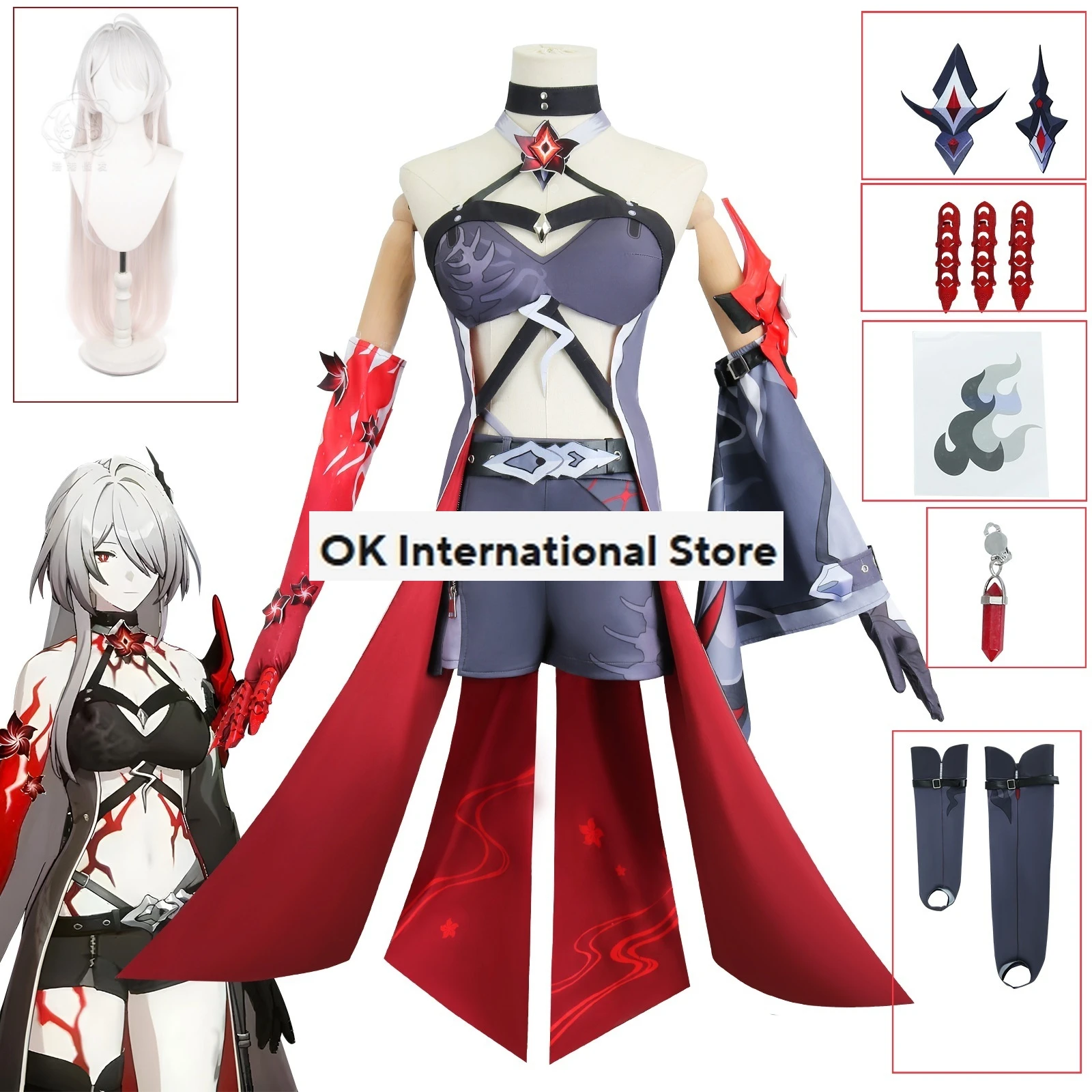 Acheron Cosplay Game Honkai: Star Rail Costume Fashion Red Combat Uniforms Halloween Party Woman Role Play Clothing Wig Props