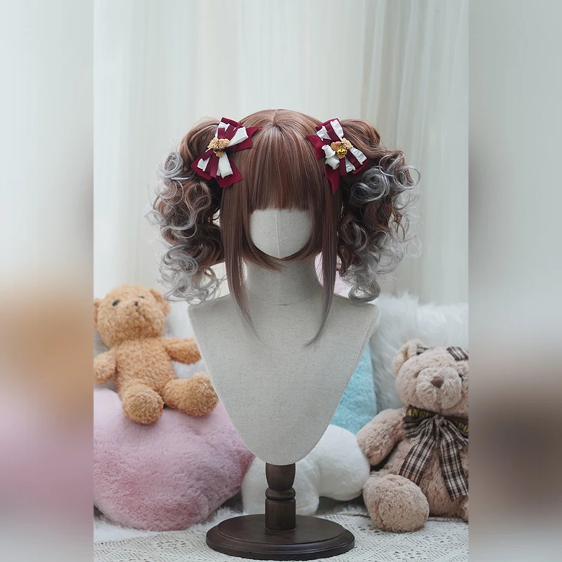 Lolita Style Curly Double Ponytails Wig | Heat Resistant Synthetic Hair with Bangs for Cosplay, Halloween, Anime Theme Part