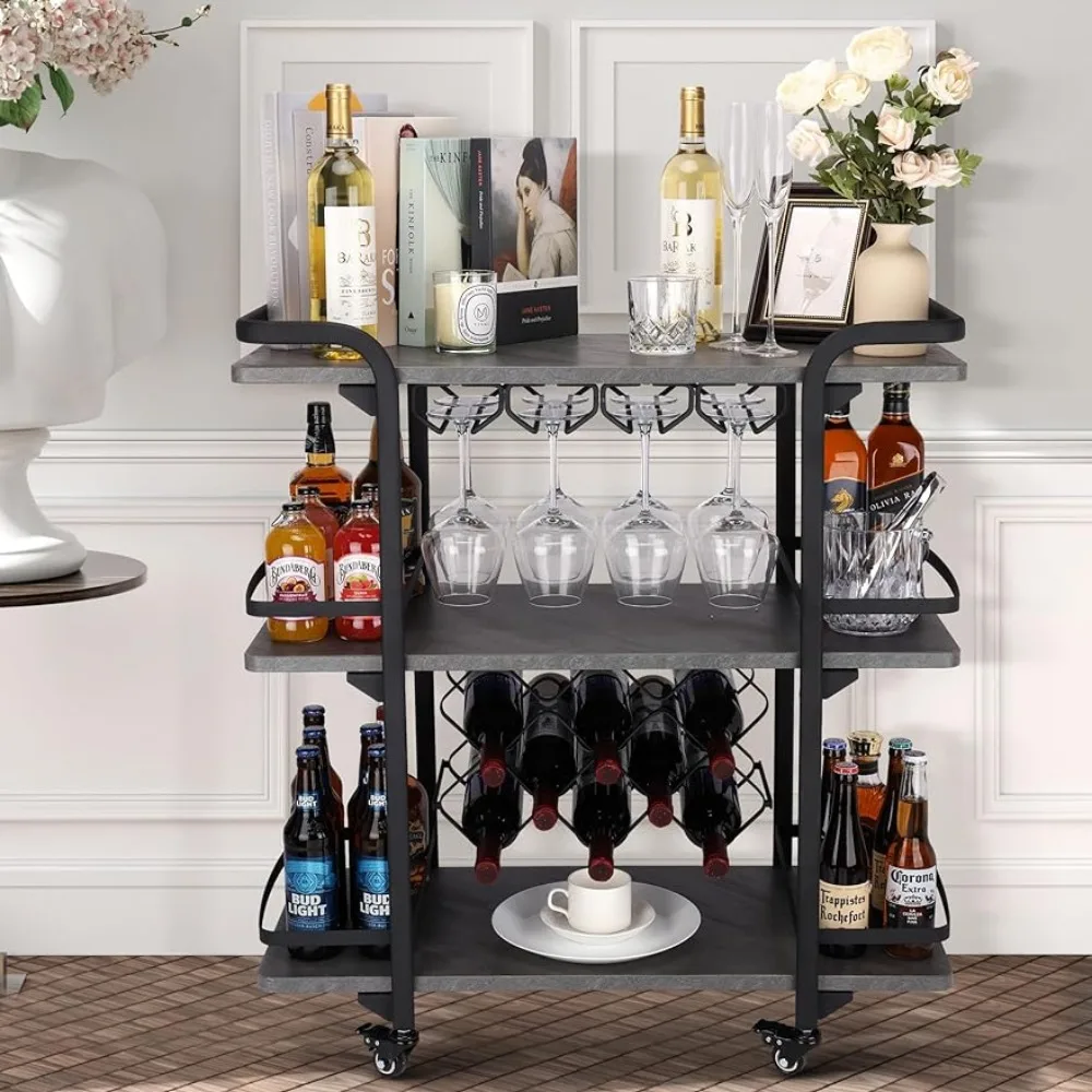 Wine Rack Wine Trolley Kitchen Island Cart on Wheels Modern Coffee Cart for Kitchen Outdoor Stackable Racks Bottle Holder Dining