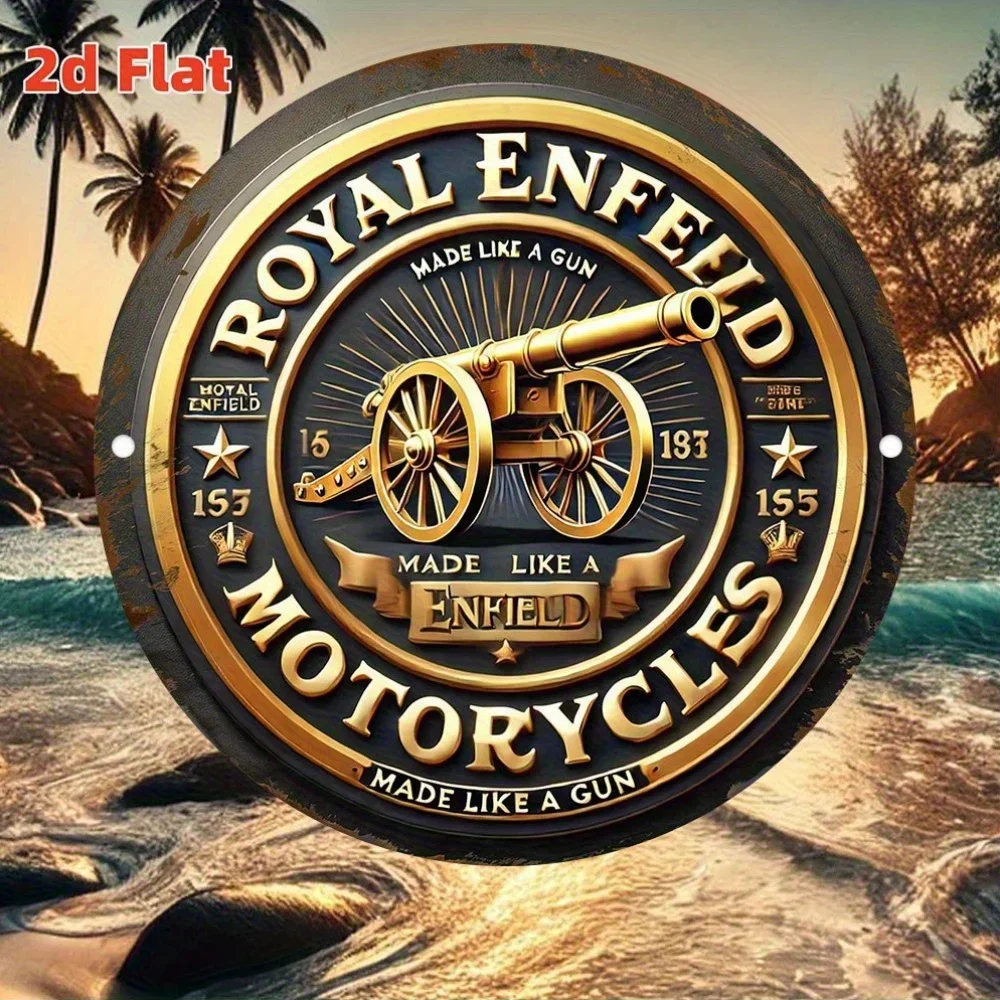 2D Flat Royal Enfield Logo Metal Tin Sign - Vintage Aluminum Plaque for Home, Bar, Cafe, Garage Wall Decor