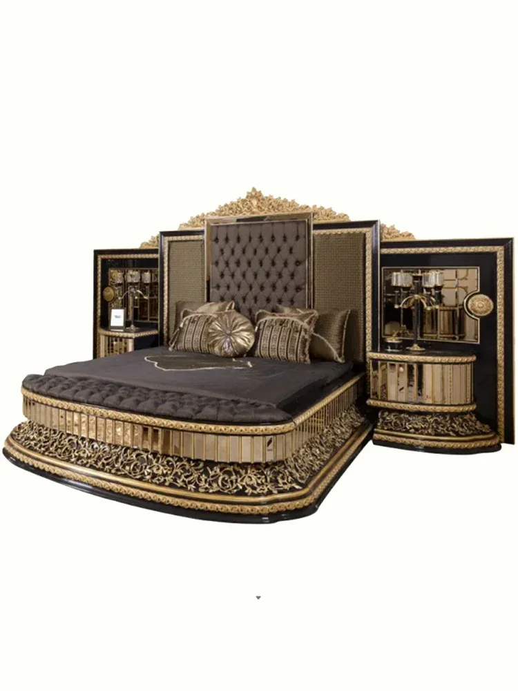 

European Style Furniture French Style Luxury Fabric Craft Marriage Bed Wood Carving Princess Bed