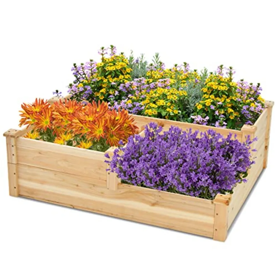 

3-Tier Raised Garden Bed Wood Elevated Flower Box with Open-Ended Base and Plug-in Connector Outdoor Planter Raised Beds for Ve