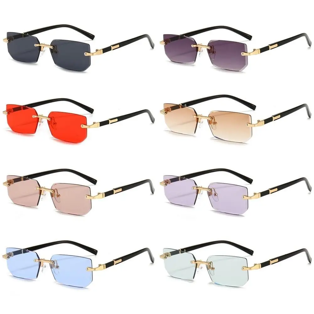 Trendy Rimless Sunglasses UV Protection for Men Women Fashion Frameless Rectangle Sun Glasses Retro Shades Summer Eyewear