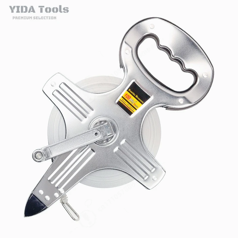 30m 50m 100m Steel Tape Measure with Frame Heavy Duty Handheld Ground Stake Ruler for Land Survey Construction