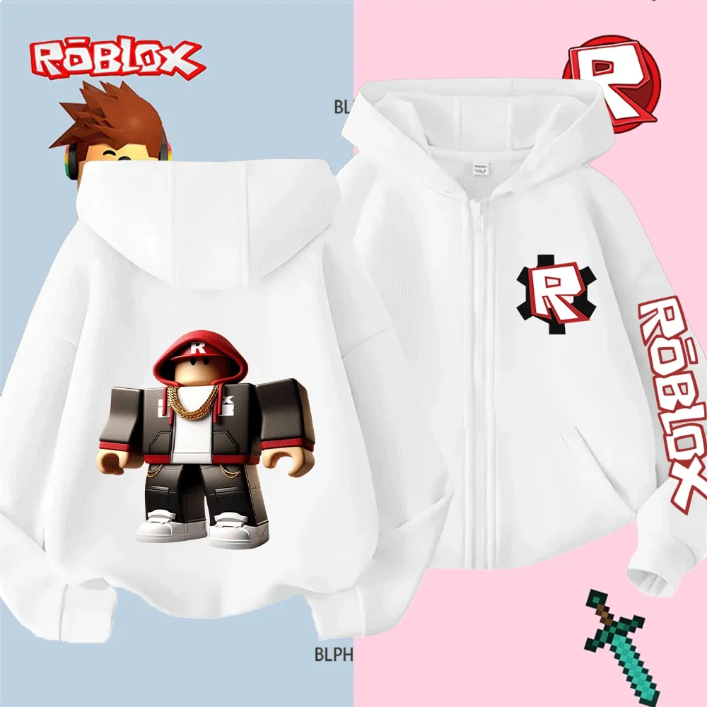 

Детская толстовка с принтом персонажей Roblox, повседневная уличная толстовка для мальчиков и девочек, модный черный, красный наряд с золотой цепочкой