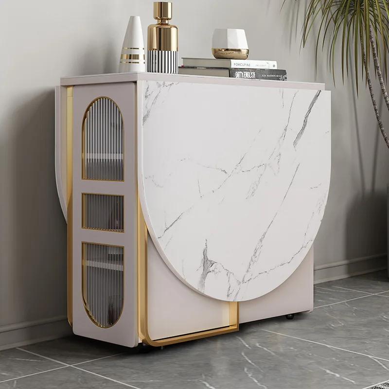 Light luxury folding dining table Small apartment household dining table Storage side cabinet Multifunctional table