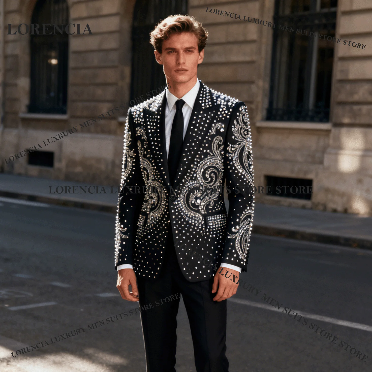 

Элегантные костюмы высокого класса со стразами и бисером для мужчин, индивидуальные комплекты из 2 предметов для жениха, смокинги с бриллиантами, мужской пиджак для выпускного вечера, Ropa Hombre
