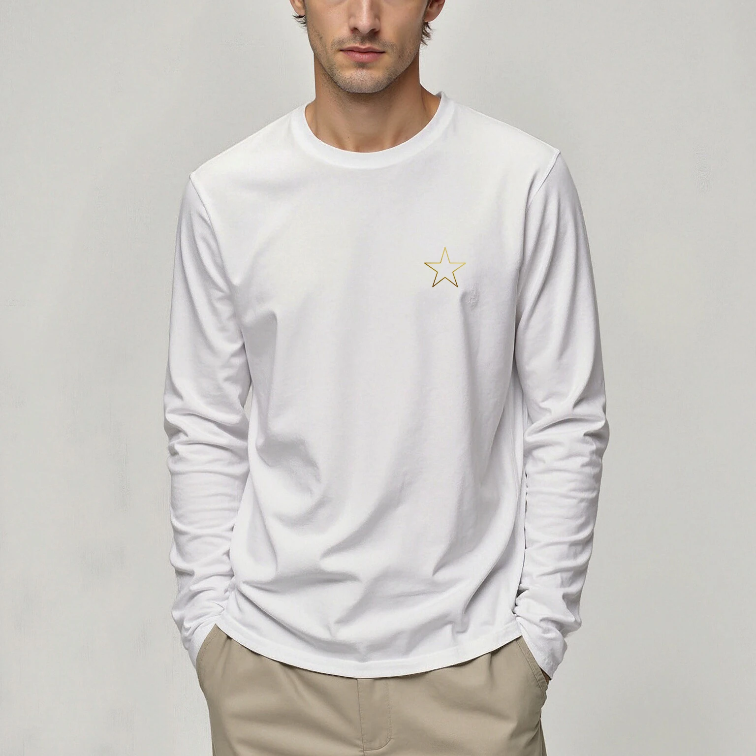 Herbst männer neue männer rundhals langarm T-shirt retro stern top lässige mode komfortable alle-spiel persönlichkeit