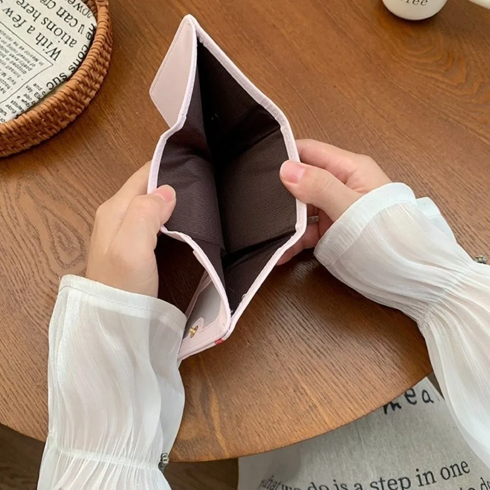 Fashion Strawberry Tri-fold Wallet Printing Korean Style PU Leather Wallet Bow Multi-Slot Card Holder Daily