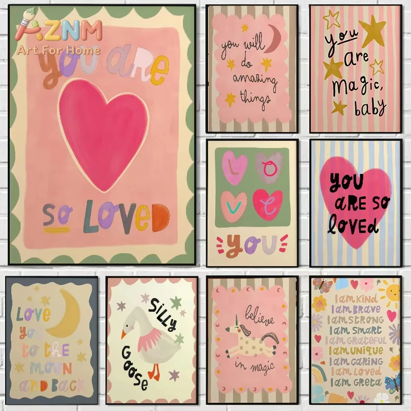 

1 шт. Холстовый принт «Ты так сильно любишь» с цитатами о единорогах и волшебстве, настенный декор для детской комнаты, современный постер для дома и сада