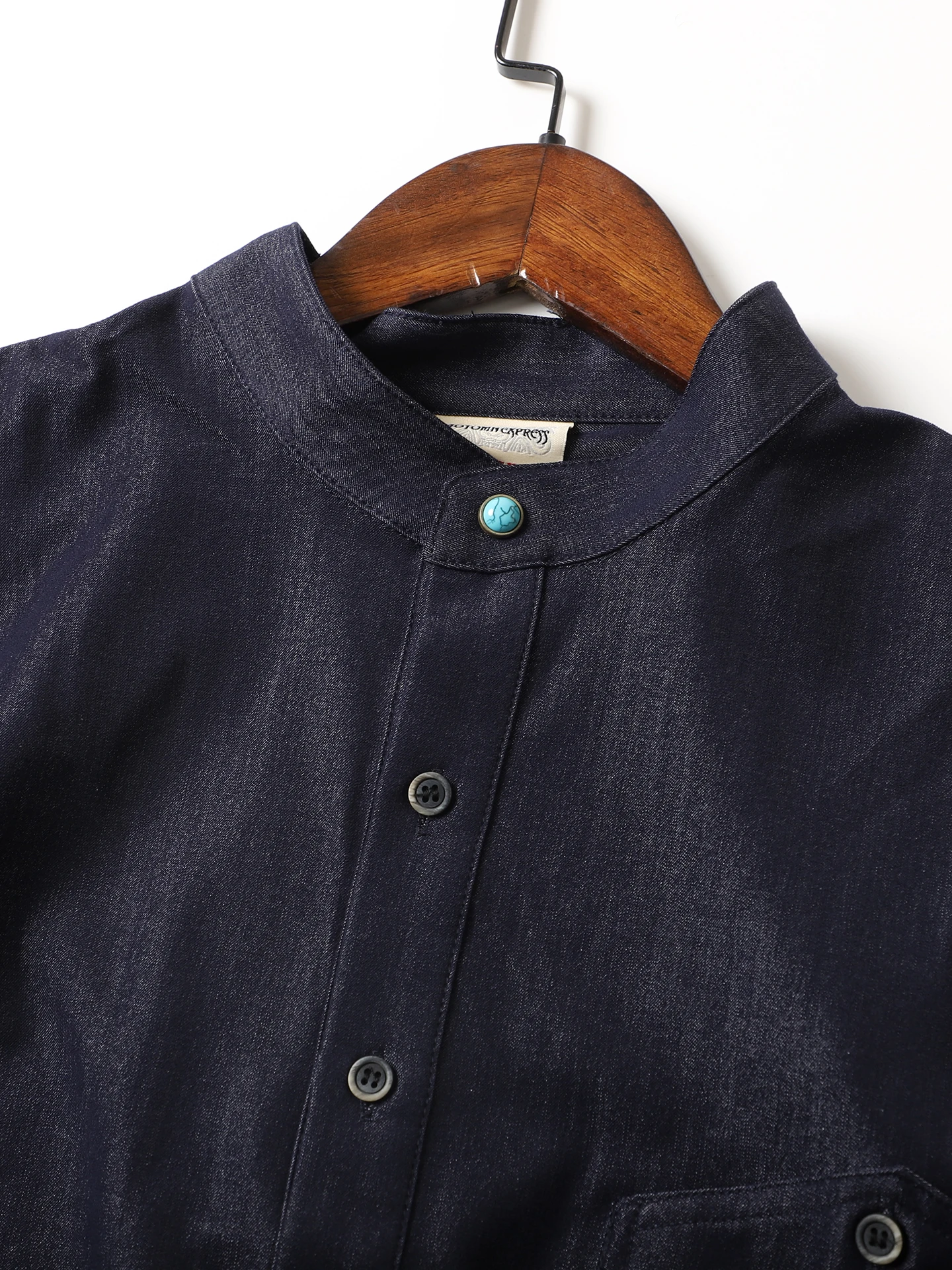 

Men's Long Sve irt Blend Draped Stand Collar Vintage Sle Loose Casual Button up Thin Polyester Cotton Blend