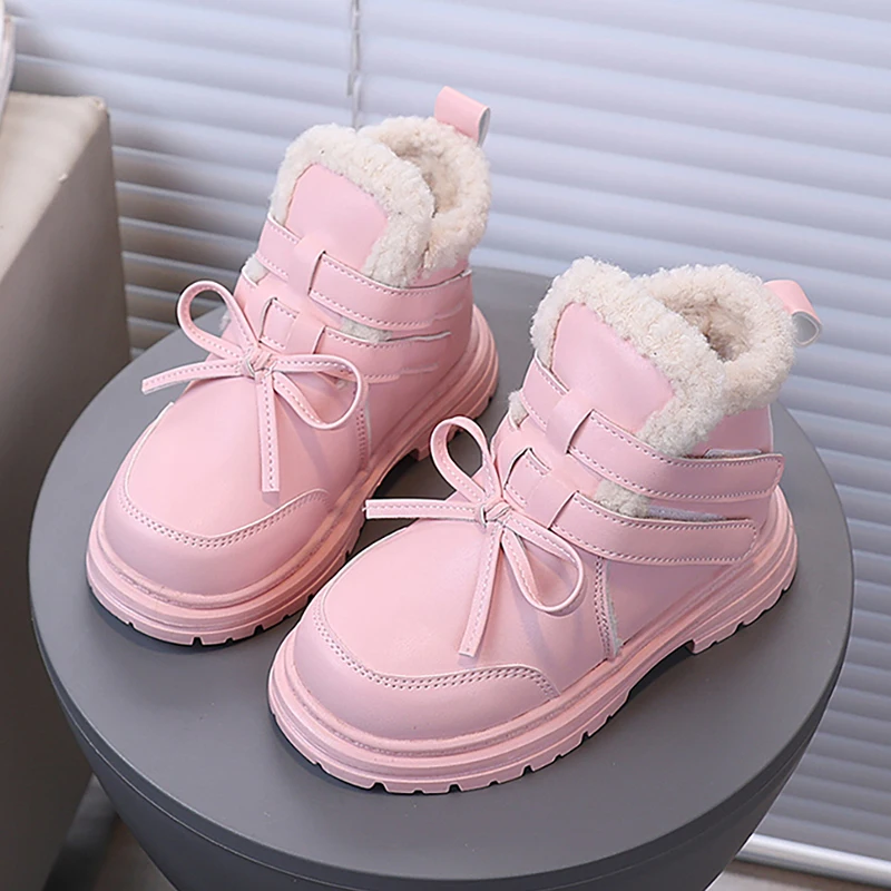 

Зимние ботинки из искусственной кожи, детские толстые теплые зимние ботинки для мальчиков и девочек, трендовые модные непромокаемые детские плюшевые ботинки, хлопковая обувь