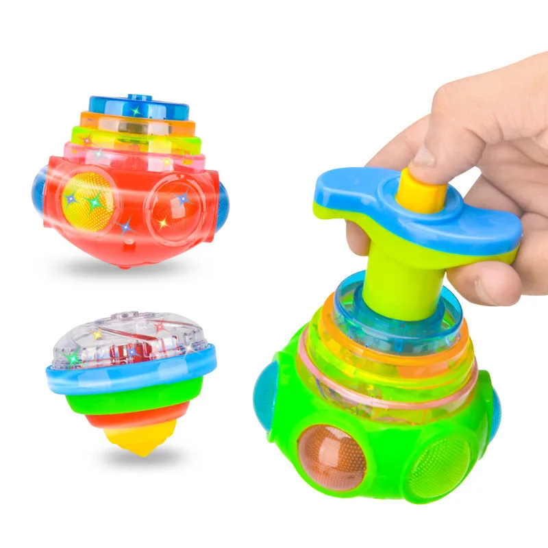 UFO Flashing Spinning Top Kids Gyro Light Up Toy Fashion LED Music Gyroscope Launcher Rotating Toys Birthday Party Favors Games