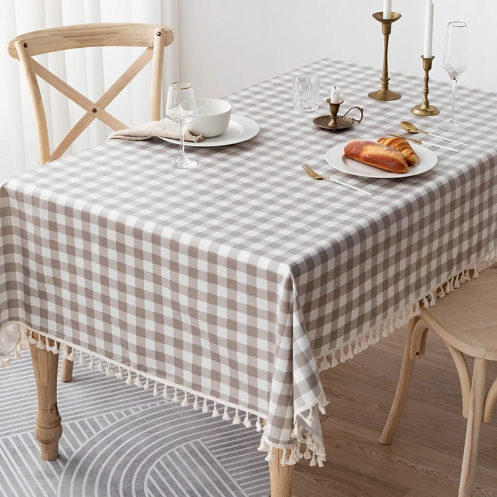 

Practical Linen Plaid Tablecloth Pastoral Style Waterproof Table Runner Rectangular Antifouling Desk Cover Dining Room