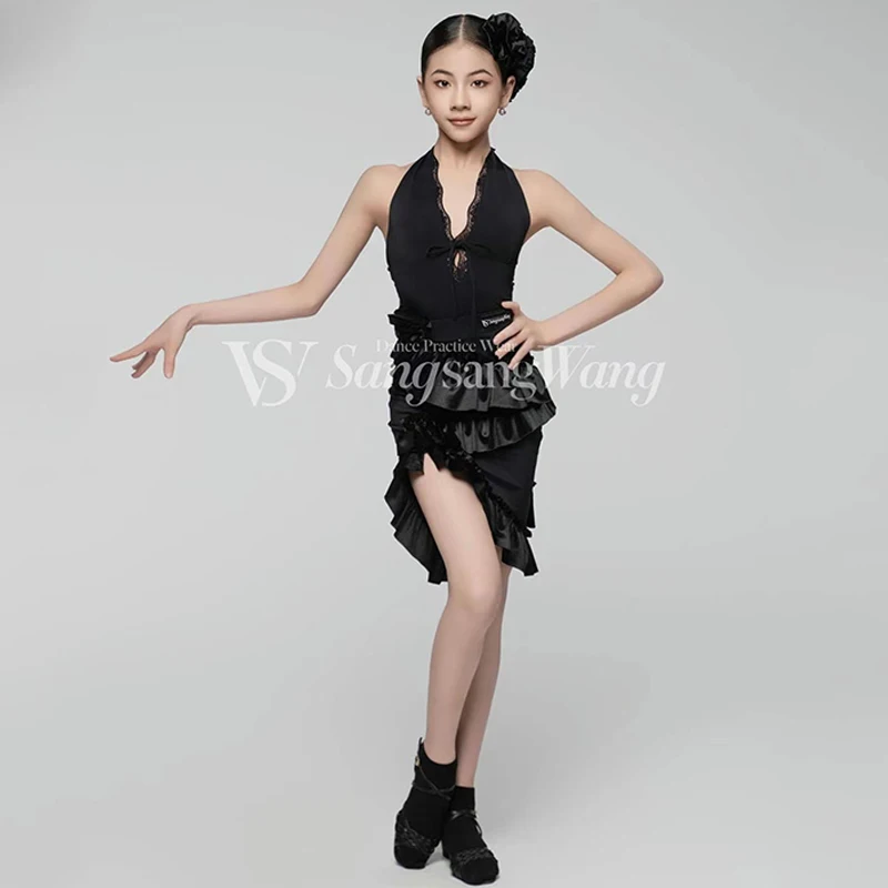 새로운 여자 라틴 댄스 경연 대회 드레스 볼룸 댄스 복장 어린이 왈츠 댄스 공연 의상 차차 룸바 드레스 DNV20640