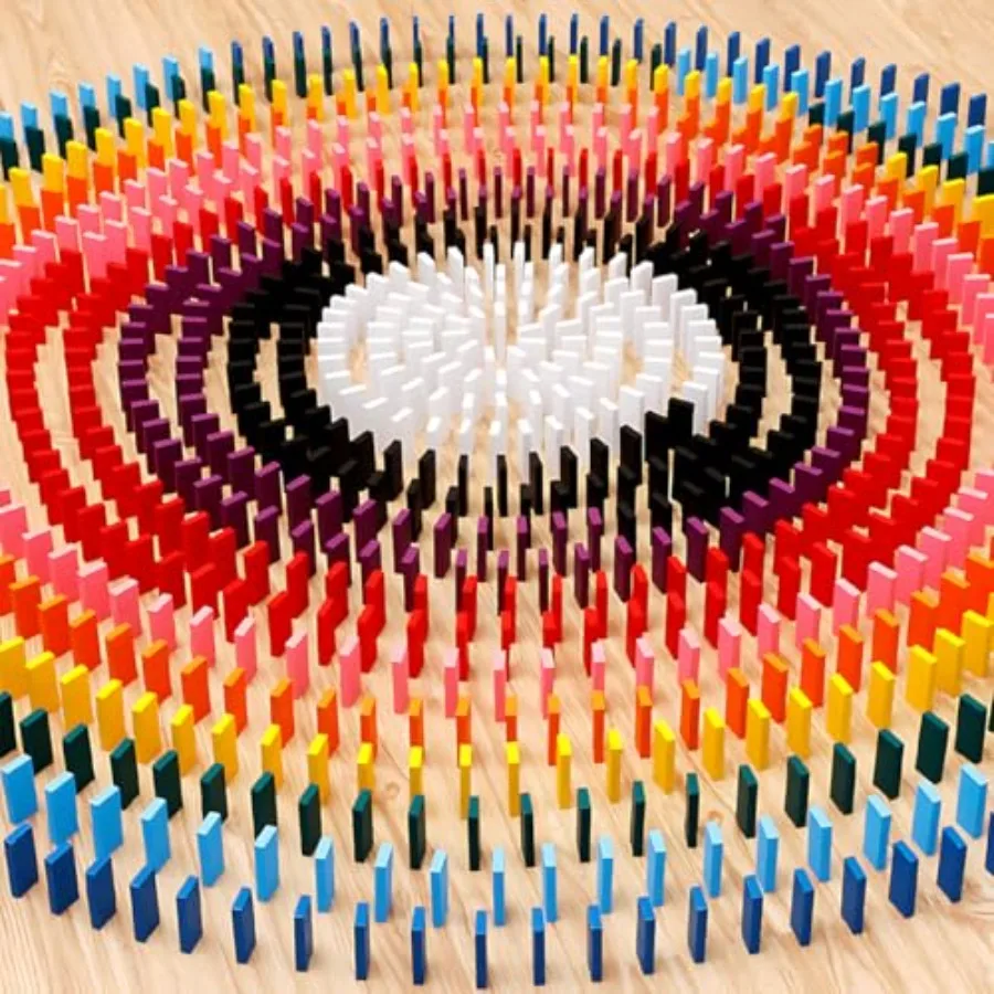 

1200 Piece Colorful Wooden Dominoes Set for Educational Building Stacking Racing Tumbling Toy with Storage Box