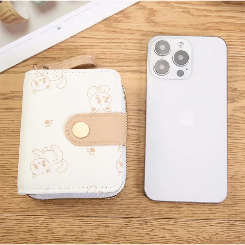 Portafogli corti da donna con gattino carino giapponese Porta carte per studenti con portamonete con cerniera Portafoglio bifold con fermasoldi per ragazze rosa