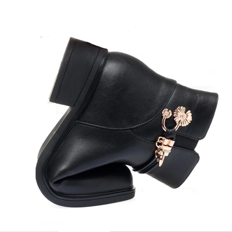 Winter Genuine Leather Thick Heel Ankle Boots Women Warm Boots Side Zipper Soft Comfortable High Heels Ankle Boots Ladies Shoes image 5