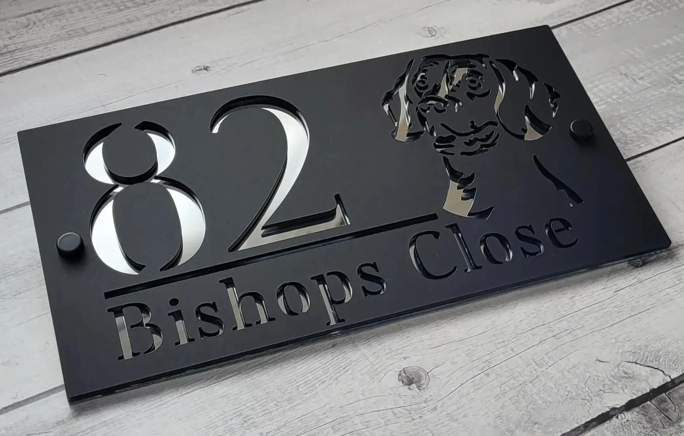 MODERN HOUSE SIGN Dachshund House Number Sign Dog House Sign HouseLaser Cut Matte Black Acrylic House Number Sign Address Plaque