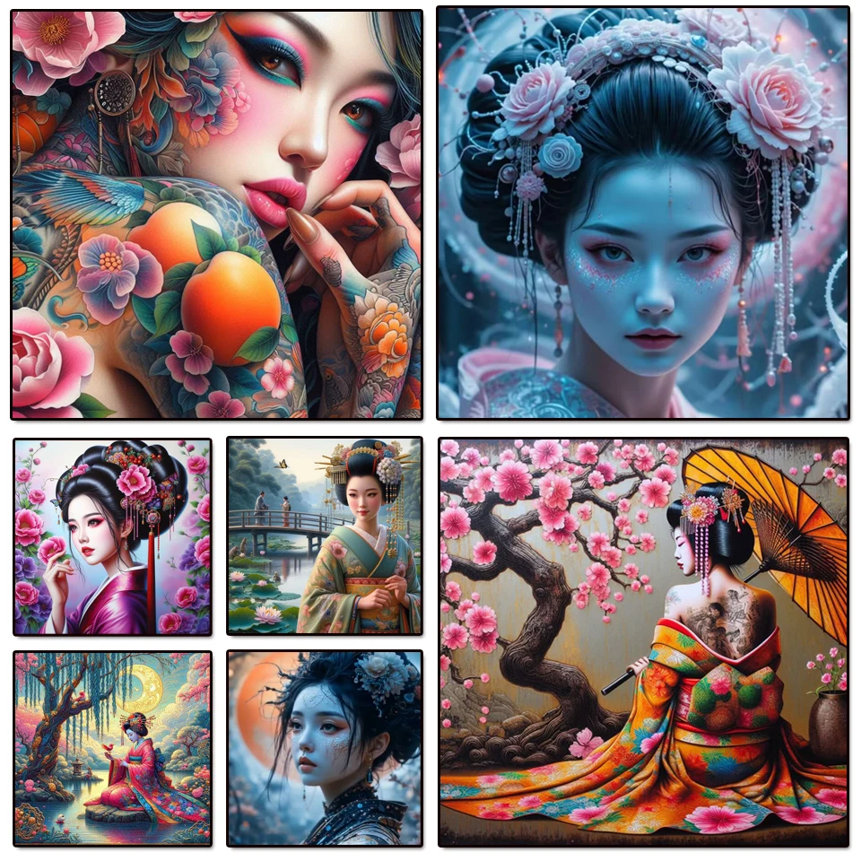 

5D DIY Diamond Painting Kimono Woman Geisha Japanese Style Cross Stitch Bead Embroidery Diamond Mosaic Kit Rhinestone Gifts