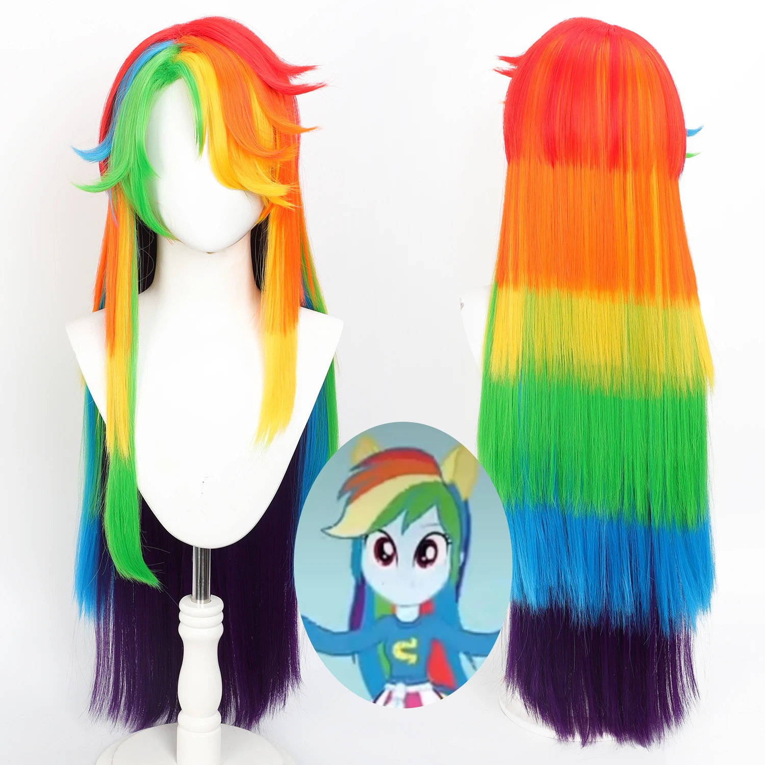 

Cosplay Wig Pony Anime Wig Rainbow Dash Anime Game Role-Play Wig Long Rainbow Synthetic Wig with wigcap for Anime Game