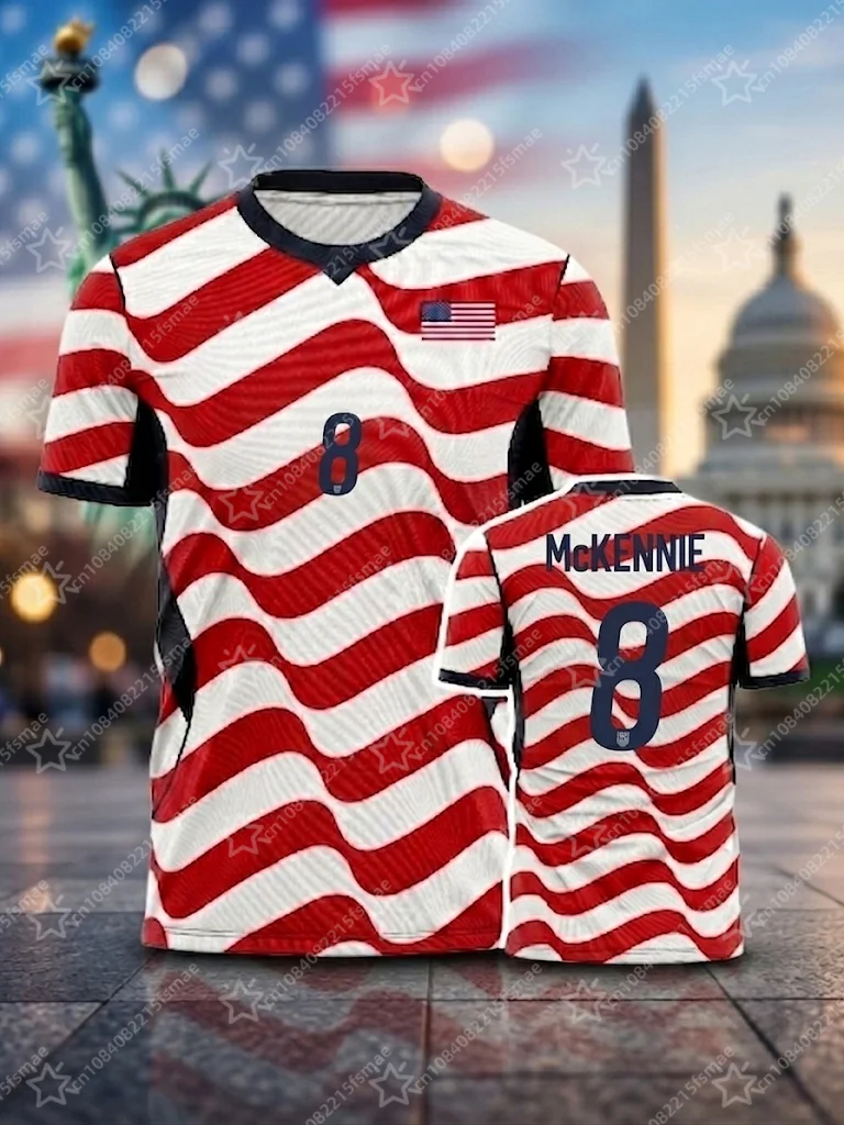 US Flag Soccer Jersey Men 4th of July USA Football Shirt American Patriotic T-Shirt Pulisic 10 Short Sleeve Summer Sports Tee
