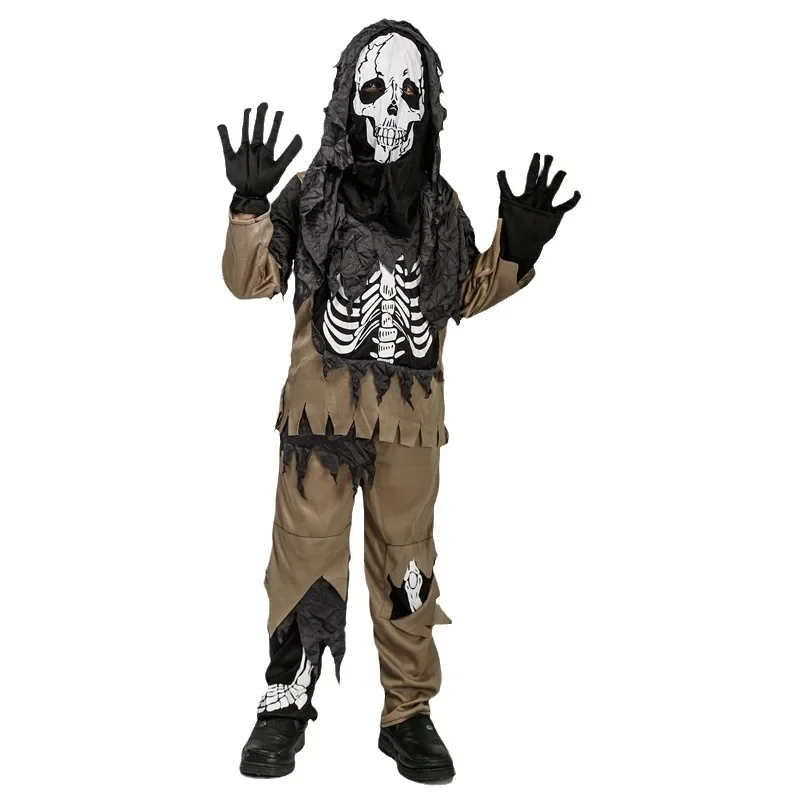 Scary Skeleton Top Clothes Pants Head Mask Halloween Ghost Cosplay Costume Party Carnival Dress Up Suit 2024 Fancy Show