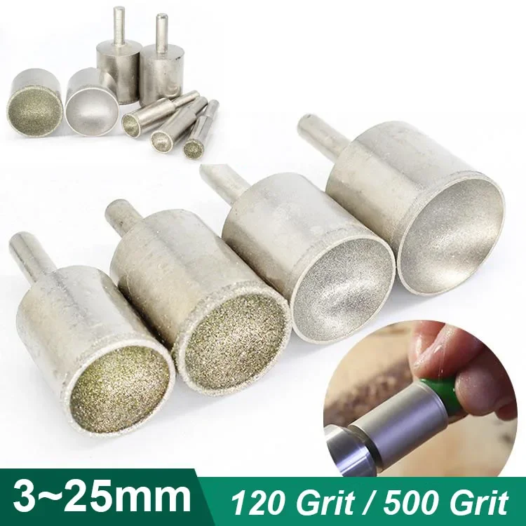 1Pcs 3mm-25mm Diamond Spherical Concave Head Grinding Bit Jade Round Beads Polishing For Rotary Tool