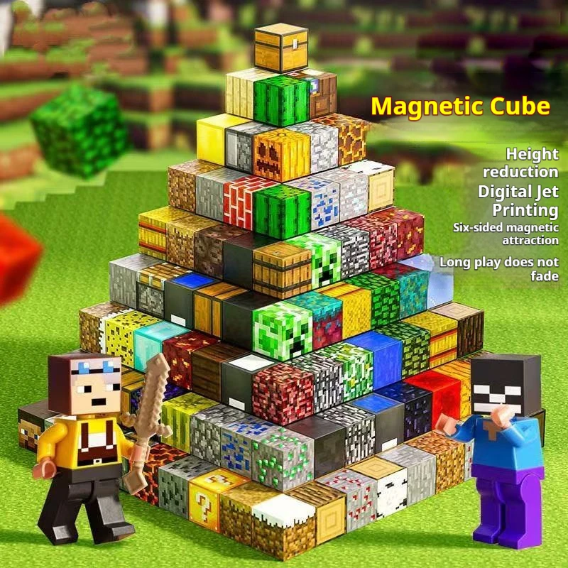 

100pcs Magnetic Building Blocks Mine World Magnet Cube Set For Boy Girl Kid Age Diy Model Children Stem Stem Sensory Toy Gift