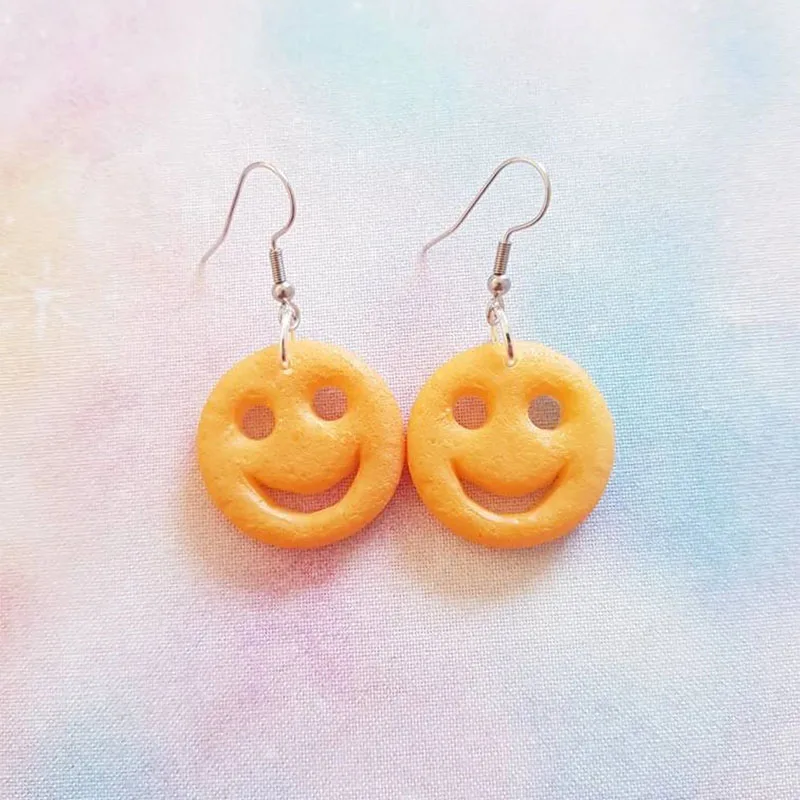 Smiley Faces Drop Earrings quirky lightweight earrings nickel free   childhood potato based snack Earrings