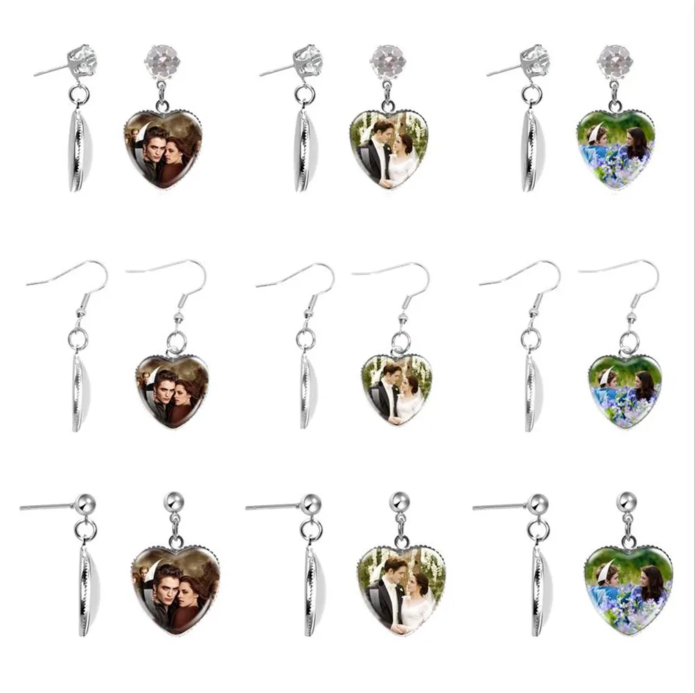 Twilight Movie Peach Heart Earrings Vampire Bella Edward Jacob Renesmee Figure Character Glass Peach Heart Earrings Jewelry Gift