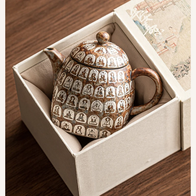 

Позолоченный серебряный квадратный горшок «Десять тысяч бутонов», китайский ретро чайный сервиз, бытовой маленький чайник, керамический чайник для кунг-фу, одинарная чайная посуда