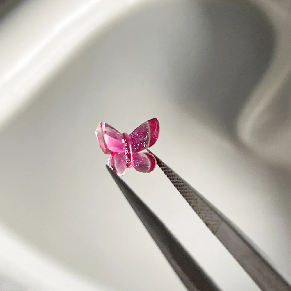 -Mariposa de gasa, Pixies vidriados de hielo, joyería de resina con purpurina, mariposa pintada transparente, accesorios acrílicos, baratijas para puntas de uñas 404