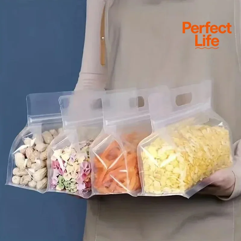 5/10 pçs à prova de vazamento reutilizáveis sacos de armazenamento de alimentos conjunto para grãos de nozes vegetais frutas lanche cozinha organizador sacos de plástico transparente com zíper
