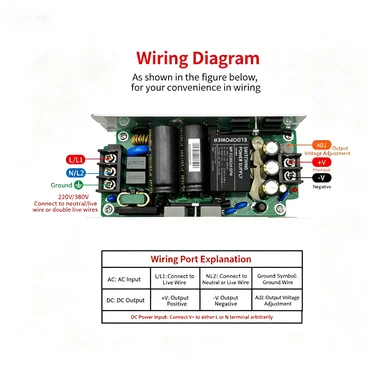 

120w ac-dc 380v to 24v5a industrial isolation voltage stabilizing step-down switching power supply board adjustable power module