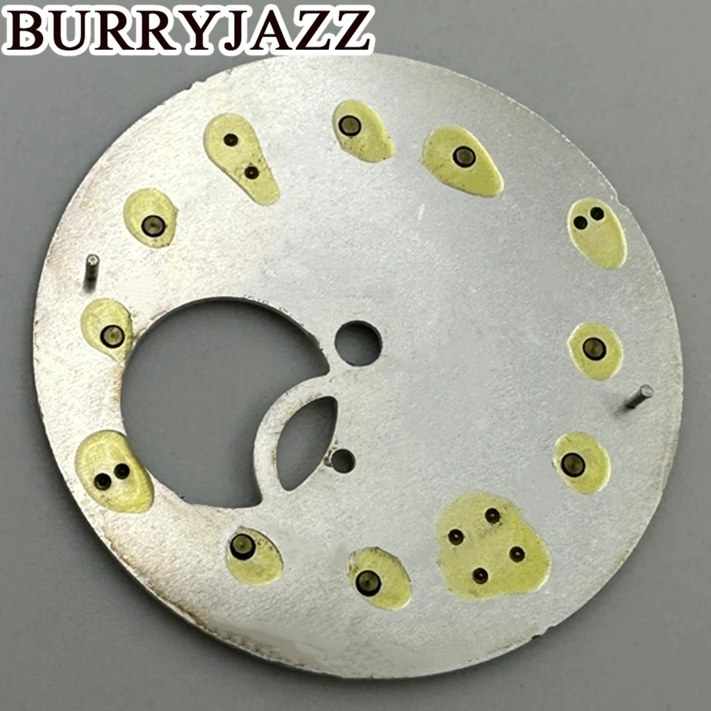 BURRYJAZZ 31mm No Logo NH39 Watch Dials Silver Black Blue Dial Green Luminous 3 O\'clock Case Crown