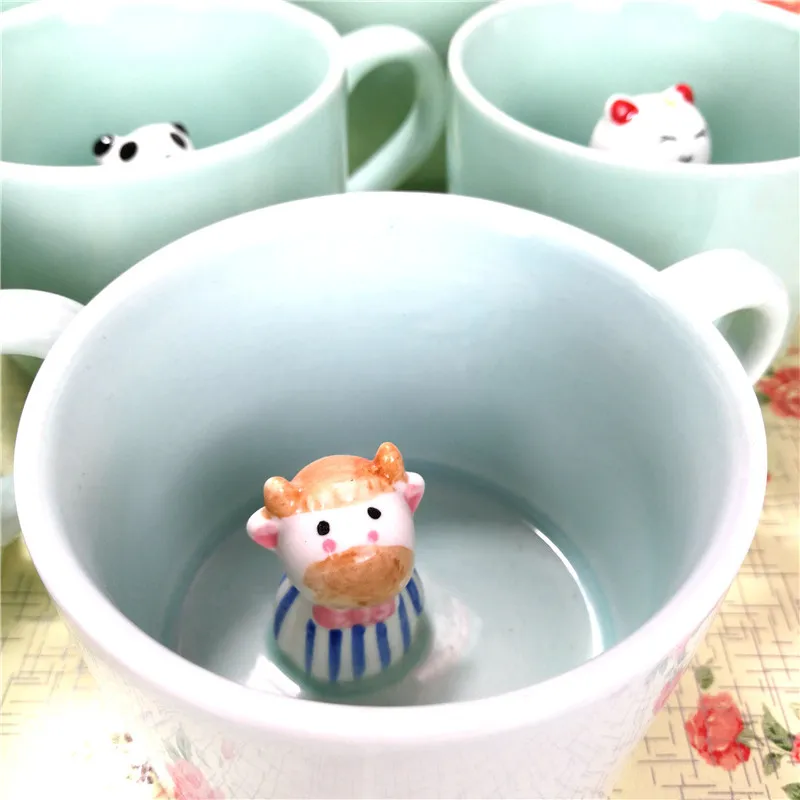 European Style Cartoon Animal Ceramic Coffee Mug Cute Cow Cat Tea Cup Kids Gift 230ml Mug Office Water Mug Home Decoration New