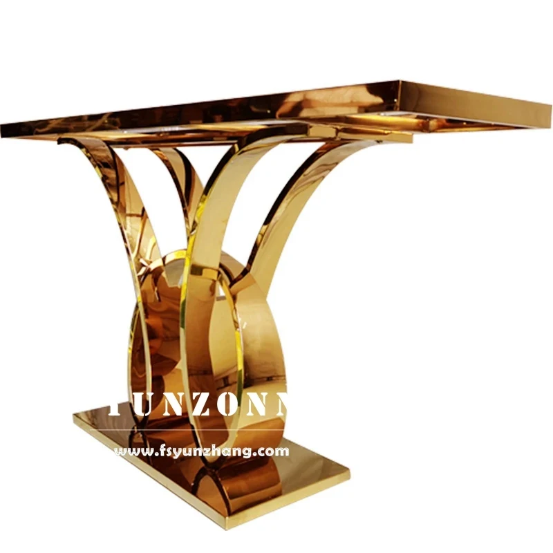 custom.European Luxury Gold Stainless Steel Console Table Living Room and Dining Hotel Furniture Use